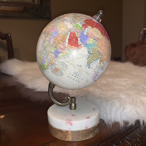 Decorative Globe Brown Wood Base On Marble - Picture 9 of 15